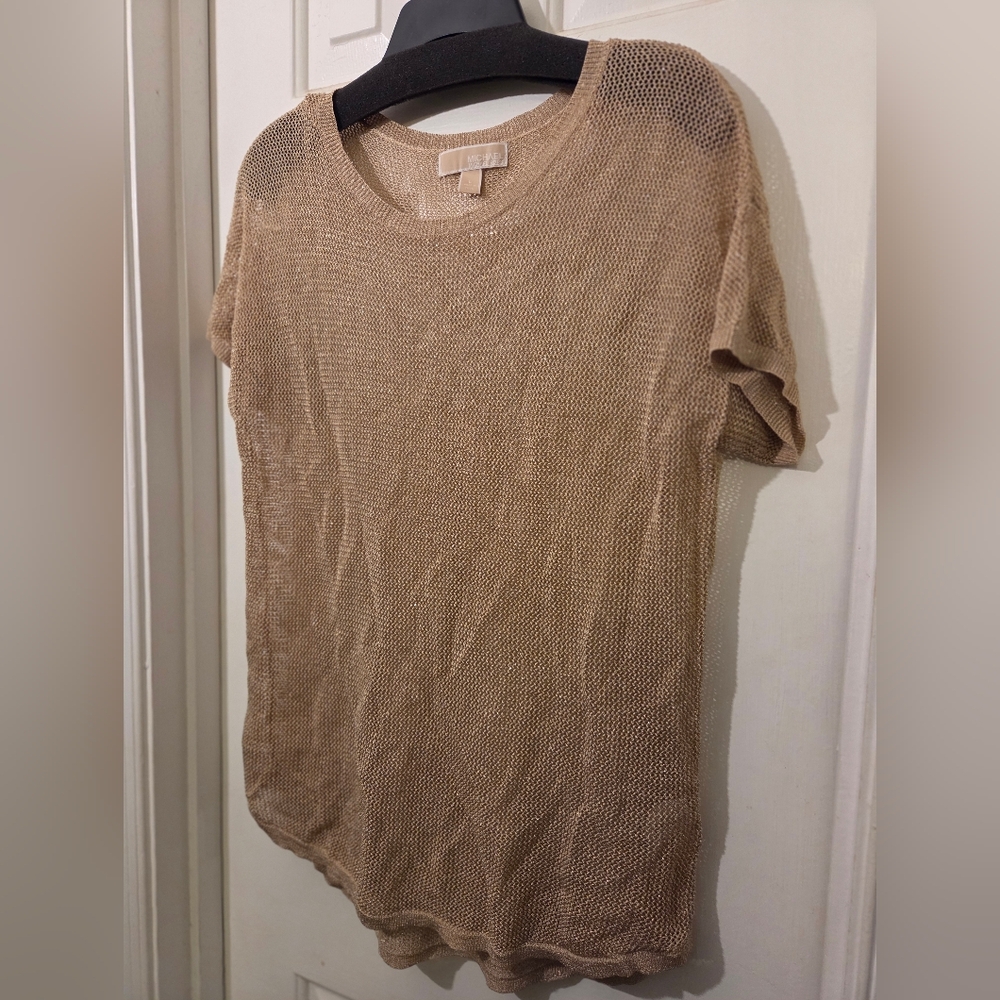 MICHAEL Michael Kors Gold Mesh Metallic Short Sleeve Top/Shirt.  Size L. - Picture 4 of 14